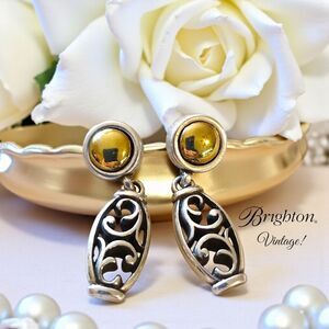 BRIGHTON Vintage Silver And Gold Cutout Drop Earrings STATEMENT MAKING!